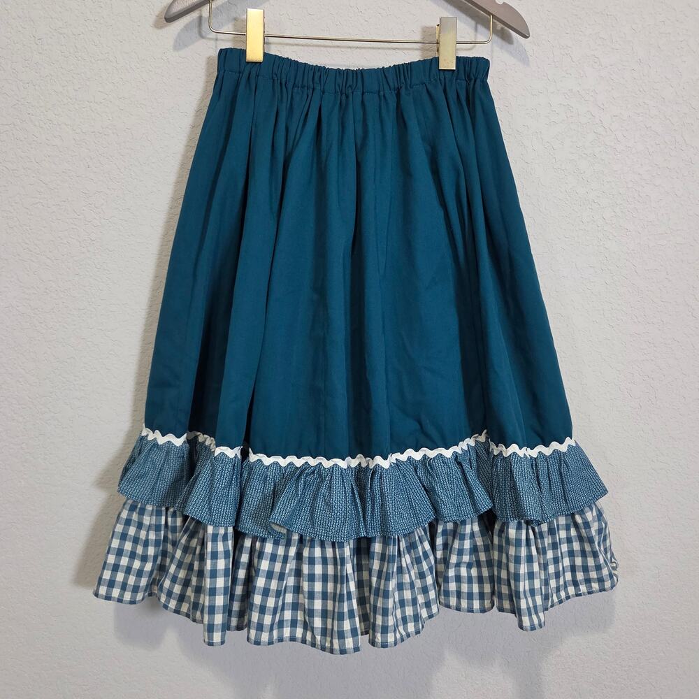 Handmade Teal Tiered Ruffle Skirt Womens XS Cottage Square Country Dance